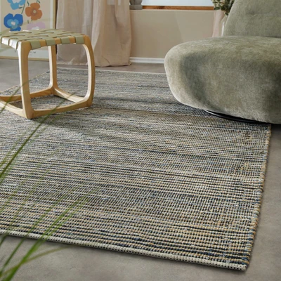 Abbildung von Wecon home Teppich »Denim Feels«, rechteckig, 6 mm Höhe, handgewebt, robust, pflegeleicht, skandi, Natur, Jute, Wohnzimmer