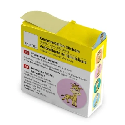 Abbildung von TimeTEX Belobigungs Aufkleber &quot;Giraffe&quot; Lehrersticker für motivierendes Feedback 500 Sticker in praktischer Spender Box 2 Motive mit verschiedenfarbigen Hintergründen 19 mm ø
