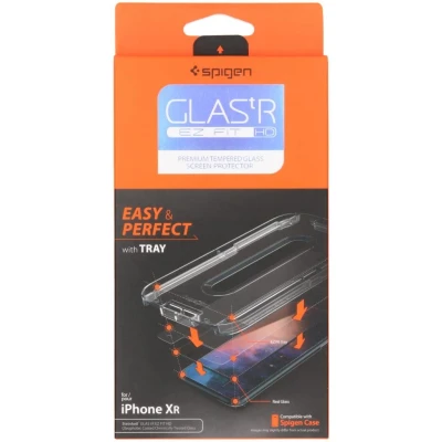 Abbildung von Spigen EZ FIT Gehärtetes Glas Durchsichtige Displayschutzfolie Mit Montagerahmen Apple iPhone XR