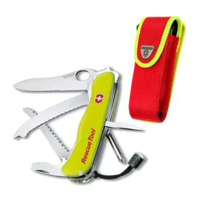 Abbildung von Victorinox Schweizer Taschenmesser Rescue Tool MW, Rettungsmesser Feuerwehr, 13 Funktionen, Klinge Wellenschliff, Einhand Feststellklinge