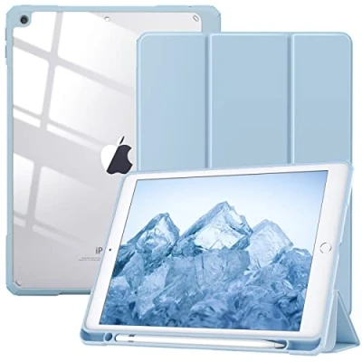 Abbildung von TiMOVO Hülle Kompatibel Mit Neu ipad 9. Gen 2021/8. 2020/7. 2019 10,2 Zoll, Stifthalter Trifold Ständer Lederhülle Unterstützt Auto Schlaf/Wach Schutzhülle Himmelblau