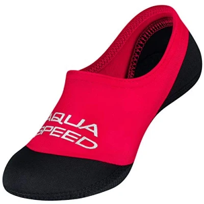 Abbildung von Aqua Speed Badesocken Kinder Baden Socken für Mädchen Neoprensocken rutschsicher Aquasocks Schwimmen Schwimmsocken Neopren Kids Swimming Pool Socks Gr. 34 35 31 Rot Schwarz