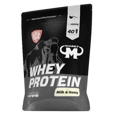 Abbildung von Mammut Nutrition Whey Protein Pulver Milk &amp; Honey 1kg 27g pro Portion Eiweißpulver mit hohem BCAA Anteil Perfekte Löslichkeit in Wasser Milch Ideale Zwischenmahlzeit