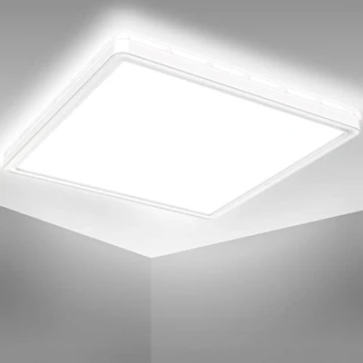Abbildung von B.K.Licht Deckenlampe für Bad mit indirektem Licht, ultraflach, neutralweiße Lichtfarbe, LED Deckenleuchte, Panel, Badlampe, Badezimmerlampe, Küchenlampe, Feuchtraumleuchte, 29x29x3,5 cm, Weiß