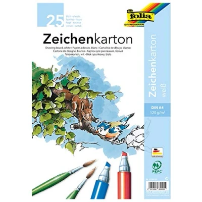 Abbildung von folia 8300/25 Zeichenkarton, 120 g/m², DIN A4, 25 Blatt, weiß Zeichenpapier für vielfältige kreative Ideen