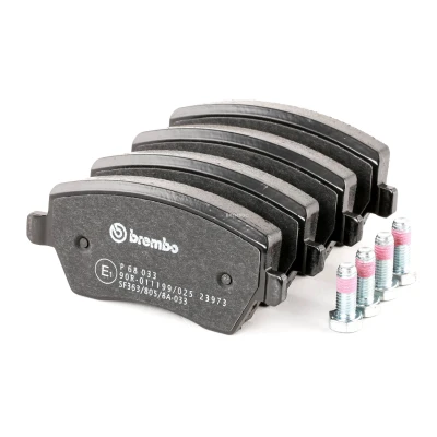 Abbildung von BREMBO P 68 033 Bremsbelagsatz exkl. Verschleißwarnkontakt mit Bremssattelschrauben ohne Zubehör RENAULT: CLIO 3, Megane 4, Modus / Grand