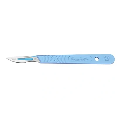 Abbildung von Swann Morton Sterile Einmalskalpelle, Griff mit einem abgestuften Skala aus Kunststoff und Klinge Nr. 23 rostfreiem Edelstahl, Schachtel 10 einzeln verpackten Skalpellen.
