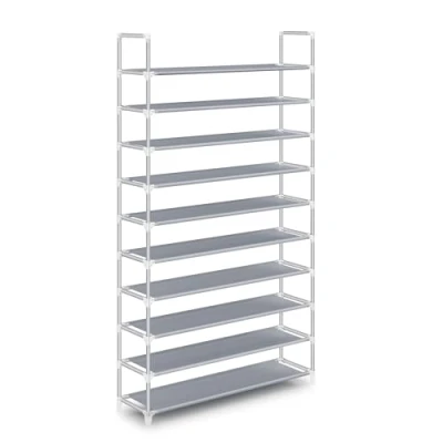 Abbildung von SONGMICS Schuhregal mit 10 Ebenen, Schuhaufbewahrung, Organizer, für bis zu 50 Paar Schuhe, Wohnzimmer, Ankleidezimmer und Flur, Vliesstoff, 100 x 29 175 cm, grau, LSR10G