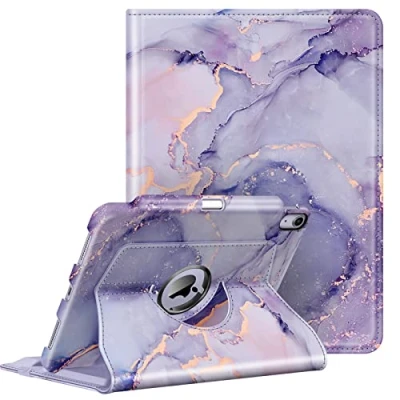 Abbildung von Fintie Hülle für iPad Air 11 Zoll 2024, 5. Generation 2022 / 4 2020 10.9 mit Pencil Halter 360 Grad verstellbare Schutzhülle Cover Standfunktion, Lila Marmor