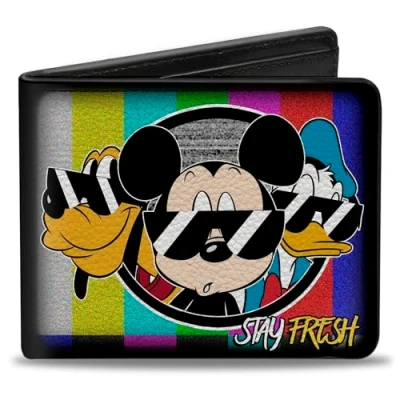 Abbildung von Buckle Down Herren Pluto/Mickey Mouse/Donald Duck Stay Fresh Group Reisezubehr Bi Fold Brieftasche, Mehrfarbig, Standard größe