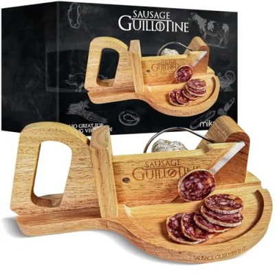 Abbildung von mikamax Wurst Schneider Guillotine Traditionelle Wurstschneidemaschine Sausage 30 x 19 12 cm Massivholz Holz Farbe