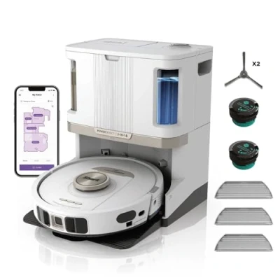 Abbildung von Shark PowerDetect 2 in 1 Saugroboter mit Wischfunktion &amp; Absaugstation, Selbstreinigend, Selbstentleerend, für Tierhaare, Teppich Hartböden, 2X Anti Geruchsfilter, Seitenbürste, Beutellos, weiß
