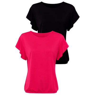 Abbildung von Lascana 2 PACK Tshirt print, Damen, Größe: 32/34, Rot/schwarz