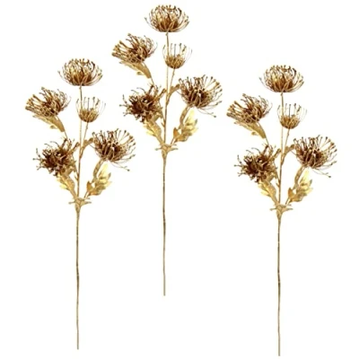 Abbildung von Flair Flower Mini Distelzweig Gold Metallic 3er Set Kunstzweig Pflanze Edeldistel Zweig Weihnachtsdeko Einzelblume Winterblume Kunstblumen Blumen Plastikblumen Kunstpflanze AST,021136GO,75x14x10 cm