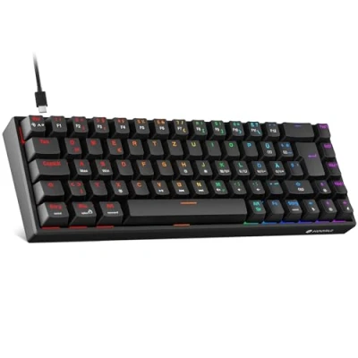Abbildung von KOORUI Mechanisch Tastatur, 60% Gaming Tastatur mit 12 Tasten Multifunktionstaste USB Kabel Volles Rollover Deutsches Layout QWERTZ für Windows MacOS Linux Rotem Schalter, Schwarz