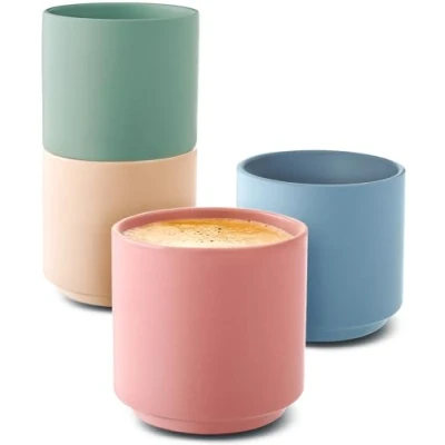 Abbildung von Cosumy Espressotassen Set Bunt 4er Pastellfarben aus Keramik Minimalistisch &amp; Stapelbares Design Hitzebeständig Dickwandig Spülmaschinenfest 80 ml
