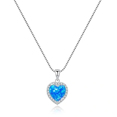 Abbildung von KristLand Sterling Silber Herz Halsketten für Frauen 925 Opal Halskette Zarter Anhänger mit funkelnden Zirkonia Geschenken Damen Mädchen