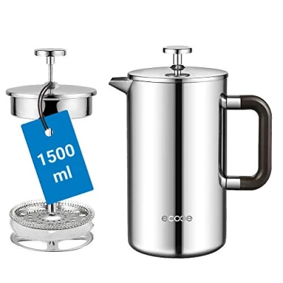 Abbildung von ecooe 1.5L French Press Kaffee Doppelwandiger Kaffeebereiter aus 18/10 Rostenfrei Edelstahl mit 3 Filtern