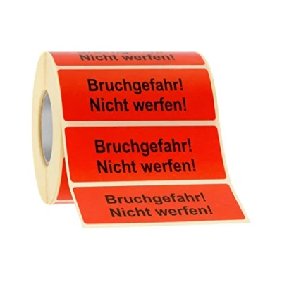 Abbildung von Etiketten Aufkleber Bruchgefahr! Nicht werfen! rot 1000 Stück 90x35mm Warnetikett auf Rolle 593107