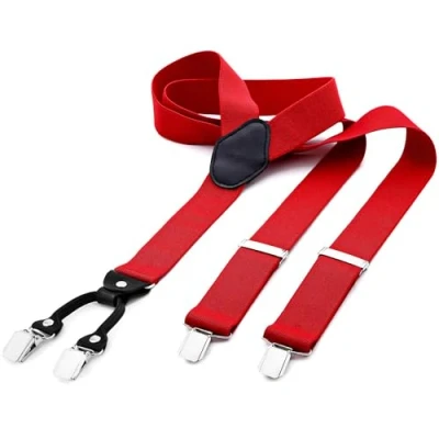 Abbildung von DonDon Hosenträger Herren breit 3,5 cm mit 4 Clips extra stark in Y Form elastisch und längenverstellbar, Rot