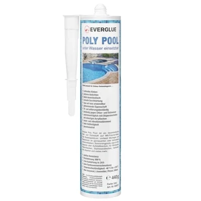 Abbildung von Everglue Poly Pool 1K MS Polymer Montagekleber zum Kleben und Abdichten, unter Wasser einsetzbar, ohne Silikon, UV beständig, bleibt dauerelastisch, Farbe: Blau, 440g Kartusche