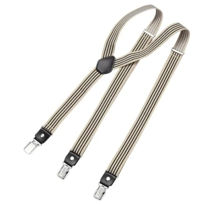 Abbildung von DonDon Hosenträger für Herren schmal 2,5 cm mit 3 extra starken Clips in Y Form elastisch und längenverstellbar, gestreift Schwarz Beige