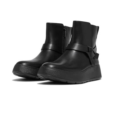 Abbildung von Fitflop Damen F Mode Chelsea Leder mit gefaltetem Knoten Stiefel, Schwarz, 39 EU