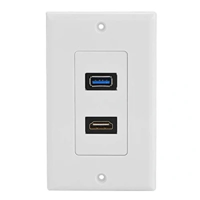 Abbildung von HDMI und USB 3.0 Dose Wanddose, Haofy Unterputzdose Wandplatte Steckdose, 2 Port High Speed Anschlussdose Einbaudose mit Ethernet A Buchse Kopf, für Projektor Heimkino, Weiß
