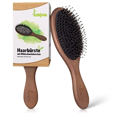 Abbildung von lampox Haarbürste mit Wildschweinborsten Kopfmassage Haarpflege, Entwirrbürste für lange Haare &amp; Locken von Damen, Herren Kinder, Massagebürste die Kopfhaut, Detangler