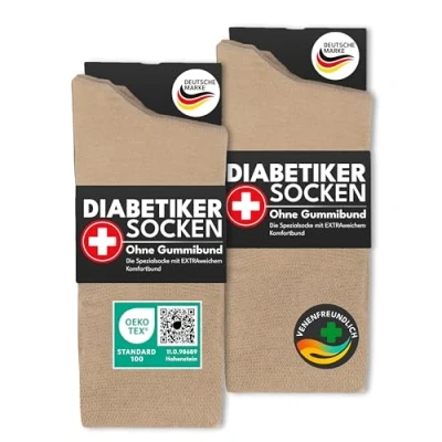 Abbildung von Diabetikersocken ohne Gummi &amp; Naht 97% Baumwolle (6 Paar) Diabetiker Socken mit Komfortbund für Damen Herren 39602 WP (Beige 35 38)
