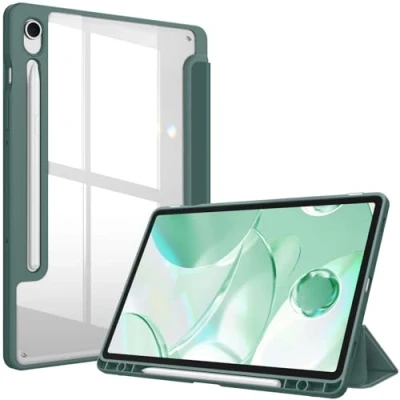 Abbildung von Fintie Hybrid Hülle für Samsung Galaxy Tab S9 FE 10.9 Zoll/Tab 11 Zoll 2023 Tablet mit Stifthalter Stoßfeste Schutzhülle transparenter Hartschale auf der Rückseite, Nachtgrün
