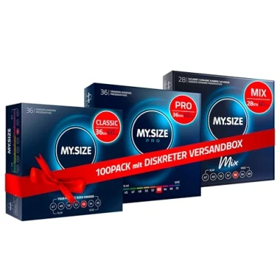 Abbildung von MY.SIZE 100 Kondome 60 mm Megaset Classic + Mix Pro I Größe 5 Stück Sparpackung Premium Kondom extra dünn gefühlsecht hauchzart dünne Wandstärke vegan Condoms for men