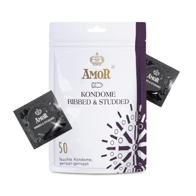 Abbildung von AMOR Premium Kondome Gerippt Genoppt, Ø 54 mm, Transparent, 50 Stück