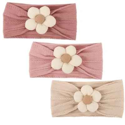 Abbildung von DRESHOW Stirnband Baby Mädchen Dehnbare Nylon Stirnbänder Handgefertigte Blumen Haarband for Neugeborene Kleinkinder Kinder 3 Stück