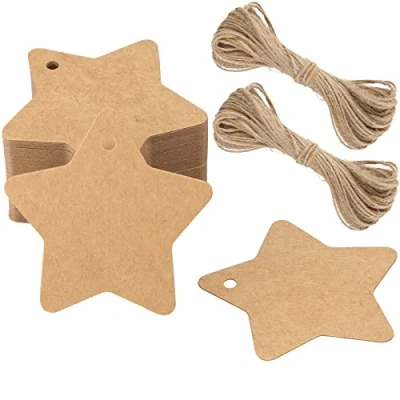 Abbildung von G2PLUS Geschenkanhänger Weihnachten Stern, 100 Stk Etiketten Stern für Weihnachten, Braun Anhänger 6CM Sternen Anhaenger Papier zum Adventskalender und Weihnachtsgeschenke