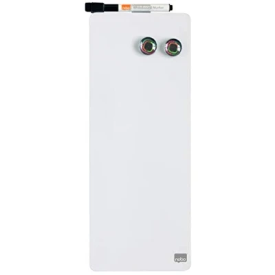 Abbildung von Nobo Schmales Magnetisches Mini Whiteboard, Rahmenlos, Trocken Abwischbar, Leicht zu Reinigen, Wandmontage, Integrierte Stifthalterung, Zuhause/Büro, 140 x 360 mm, Weiß, 1903764