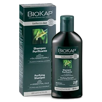 Abbildung von BIOKAP BELLEZZA BIO Purifying Shampoo 200 ml gegen Schuppen und Juckreiz Pflanzliche Wirkstoffe Eukalyptusöl Menthol Teebaumöl Zinksalz VEGAN