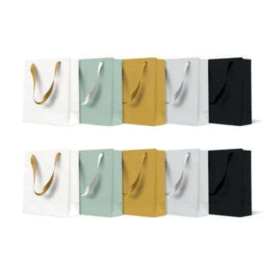 Abbildung von PAW Geschenktüten 10 x 12 6,5cm Stück Kleine Geschenktaschen mit Stoffhenkeln Mix aus 5 Uni Farben Elegante Taschen für Geburtstage, Hochzeiten, Babypartys, Partys und Geschenke