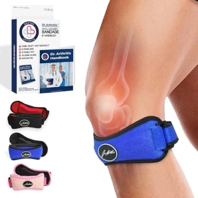 Abbildung von Von Ärzten Entworfen Patellasehnenbandage / Kniebandagen und Handbuch, Verstellbare Bandage Damen Männer — Kniestütze für Meniskus, Patellasehnenentzündung, Läuferknie [Blau, Einzelpackung]