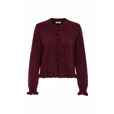 Abbildung von JDY Letty ON Frill Strickjacke, Damen, Größe: Large, Maroon banner