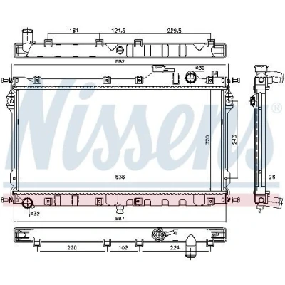 Abbildung von NISSENS 68559 Kühler, Motorkühlung Aluminium 320 646 26 Kühlrippen gelötet MAZDA: MX 5 I
