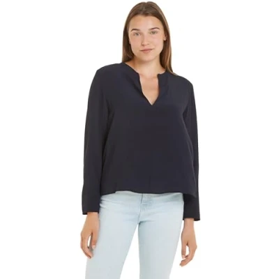 Abbildung von Tommy Hilfiger Damen Bluse Viscose Crepe Blouse V Ausschnitt, Blau (Desert Sky), 38
