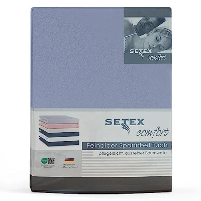 Abbildung von Setex Feinbiber Bettlaken mit Gummizug kuschelig weich Biber Spannbettlaken aus 100% Baumwolle rundum Spanngummi Bettwäsche ganzjährig Betttuch 180x200 cm Hellblau