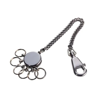 Abbildung von TROIKA PATENT CHAIN KR10 60/GM Schlüsselanhänger mit Kette Schlüsselkette inkl. Karabinerhaken 6 ausklinkbare Ringe Messing, Metall glänzend black chrome Original