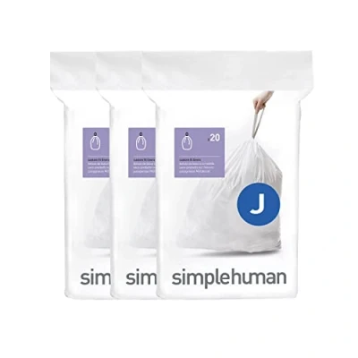 Abbildung von simplehuman CW0259 Code J passgenaue Müllbeutel, 30 45 Liter, 3 x Packung mit 20 (60 Stück), weißer Kunststoff