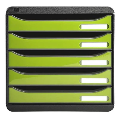 Abbildung von Exacompta 3097225D Premium Ablagebox mit 5 Schubladen für DIN A4+ Dokumente. Stapelbare Schubladenbox hoher Kapazität mehr Platz auf dem Schreibtisch Big Box Iderama SchwarzAnisgrün