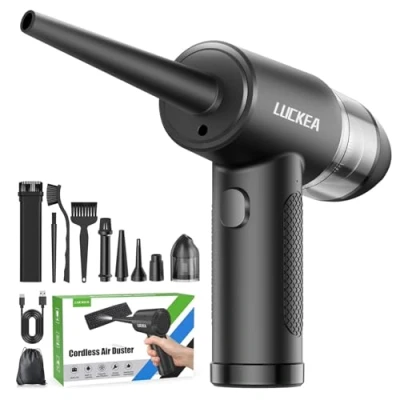 Abbildung von LUCKEA 2 in 1 Druckluftspray Staubgebläse und Staubsauger PC 3 Gang Elektrische mit LED Licht, 6000mAh Akku Staubsauger, Reinigungsset für Tastatur, Elektronik