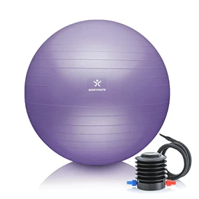 Abbildung von BODYMATE Gymnastikball Sitzball Trainingsball mit GRATIS E Book inkl. Luft Pumpe, Ball für Fitness, Yoga, Gymnastik, Core Training, starken Rücken als Büro Stuhl French Lavender 75cm
