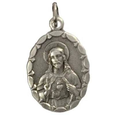 Abbildung von Ovales Medaille des heiligen Herzens Jesus und Marias (die beiden Herzen in einer Medaille), Metall