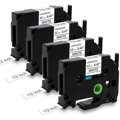 Abbildung von MarkField Kompatible Laminiert Schriftband als Ersatz für Brother P Touch TZ TZe 231 12mm Bänder PT H105 H107B H108 H101C H100LB/R 1000 1010 D200 D400 Cube, Schwarz auf Weiß 12mm, 4 Pack